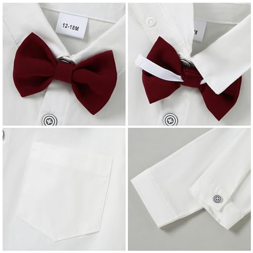 Image of YALLET Toddler Baby Boy Clothes Suit Gentleman Wedding Outfits, Formal Dress Shirt+Bowtie+Vest+Boutonniere+Suspender Pants