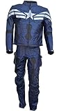 coolhides Men's Captain Real Leather Motorcycle Suit Cow Blue Medium