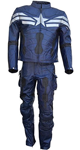 coolhides Men's Captain Real Leather Motorcycle Suit Cow Blue Medium
