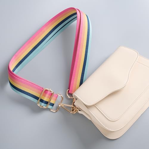 Image of chushui Purse Strap Replacement Crossbody Wide Adjustable, Rainbow Retro Stripe Colorful Festival Boho Woven with Gold Hardware 29-51 Inches for Totes Handbags
