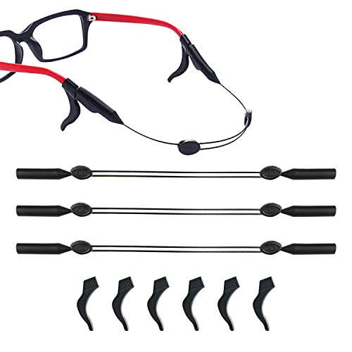 AKONE Lot de 6 bandes de lunettes de sport en silicone élastiques réglables antidérapantes avec 6 crochets antidérapants pour homme et femme, Noir , L Cover