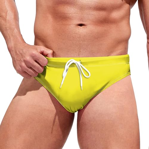 Badehose Herren Kurz Herrenmode Badehose Freizeit Weich Bequem Schwimmen Hot Springs Dreieckig (Yellow, XL)