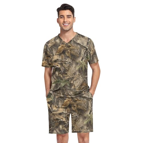 Laprad Men's Pajamas Set Short Sleeve Sleepwear Comfortable Loungewear Camo with Pockets Nightwear