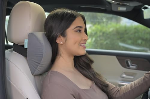 Image of Car Neck Rest Pillow | Memory Foam Head Rest & Neck Support Cushion for Car Seat, Office Chair | Comfortable Ergonomic Design for Neck Pain and Muscle Tension Relieve (Grey, 11x8x3 Inch)