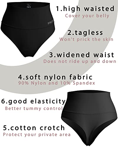 FINETOO High Waisted Thongs for Women Tummy Control Underwear Soft Nylon Stretchy No Show High Rise Thong Panties 4 Pack3