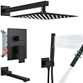 Aolemi Shower Tub Faucet Set Wall Mount,Tub and Shower Faucet Combo,Shower System,with 2 in 1 Handheld Sprayer,Rough-in Valve,with 10 Inch Showerhead Matte Black