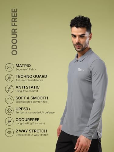 Image of TECHNOSPORT Men's Slim Fit Full Sleeve Polo T-Shirt with Collar, MATPIQ Quick Dry Moisture Wicking Polo Tee for Gym Sports Golf and Casual Wear
