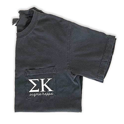 Sigma Kappa Script Letters Pocket T-Shirt (Medium) Grey