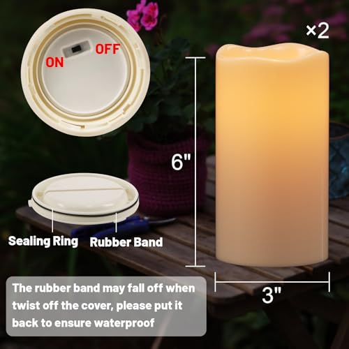 Eldnacele Solar LED Kerzen für Außen, SolarKerzen Outdoor, Wasserdichte Solarleuchte, Akku, Campinglampe Flammeneffekt, Flackerlicht, Dämmerungsschalter, Set mit 2 Stück (Ø7.5 x 15 cm, Creme)