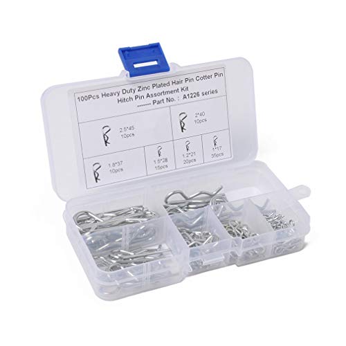 100PCS/Set Hair Pin Hitch Retaining R Clip Lynch Cotter Spring Assorted Kit Silver