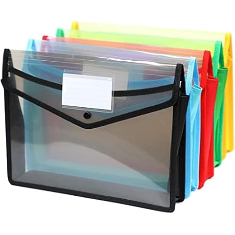A4 Plastic Wallet Folders with Popper - Document Pockets with Button A4 Plastic Envelope Wallets Files A4 for School Office Home - Pack of 5 Cover