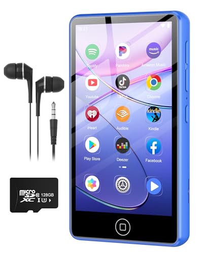 AGXOV 144GB MP3 Player Spotify Bluetooth mit Bluetooth & WLAN, 4,02 Zoll Touchscreen Musik Player mit Integriertem Spotify, Amazon Music, Deezer, FM-Radio, Sprachrecorder, Blau