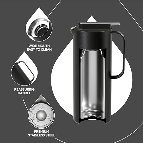 Image of IDEUS Thermal Coffee Carafe 50oz (1,400ml), Stainless Steel Double Wall Insulated Vacuum Flask, Water Jug Coffee Server and Beverage Dispenser, Heat and Cold Retention, Black