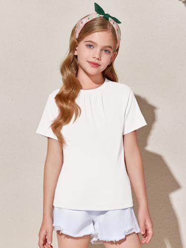 Haloumoning Girls Short Sleeve T Shirts Kids Summer Pleated Tops Casual Crewneck Tees 5-14 Years2