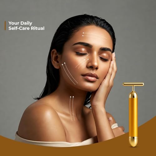 Image of Face Massager Machine for Facial - Electric Gold Face Massager - T-Shaped Portable Anti-Aging 24K Gold Facial Massager for Face Lifting, Wrinkle Reduction & Skin Firming