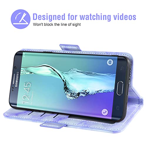 Asuwish Compatible With Samsung Galaxy S6 Edge Plus Case And Tempered Glass Screen Protector Cell Card Holder Slot Kickstand Marble Wallet Phone Covers For Glaxay S6Edge + S 6Edge 6S 6 Edge+ Purple #TOP3