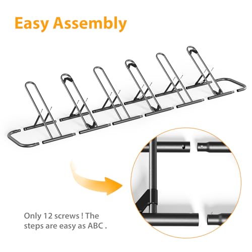Image of Mr IRONSTONE Floor Bike Rack for Garage, Indoor Outdoor Bicycle Storage Stand, Bike Parking Rack for Mountain, Road & Kids Cycles (Black, 6 Bike)