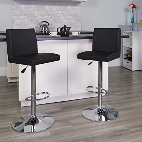 Butaco regulable de vinilo Flash Furniture con respaldo panel, color negro | Altura ajustable, estilo contemporáneo, base cromada y tapizado en vinilo miniatura 2