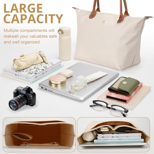 Image of Tote Bag for Women with Purse Organizer Insert, Foldable Waterproof Nylon Bag for Travel, and Daily Use,Medium Size.