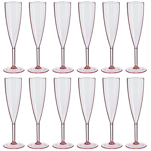 US Acrylic Plastic 5 ounce One Piece Champagne Flute in Rose | Set of 12 Wine Stems | Reusable, BPA-free, Made in the USA, Top-rack Dishwasher Safe