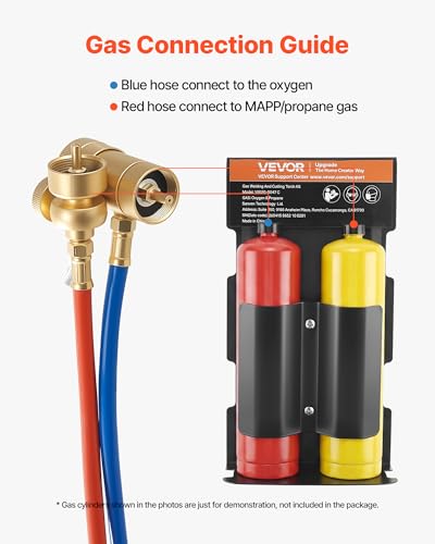 Image of VEVOR Oxygen Propane Torch Kit, Brass Welding Torch for Oxygen MAPP Gas with Dual Pressure Gauges, Portable Oxy-Propane MAPP Brazing Tool Kit with Cylinder Rack for Welding, Soldering, Metal Heating