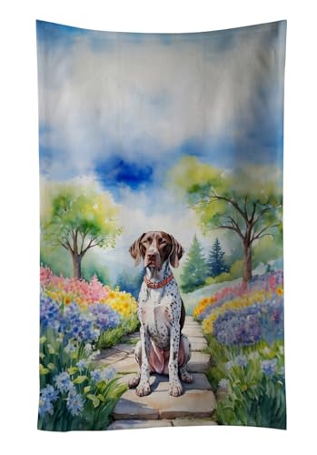 Caroline's Treasures German Shorthaired Pointer Spring Path Kitchen Towel Dish Cloths Guest Hand Towel Decorative Bathroom Towel for Face,Tea, Dishcloth, Kitchen and Bath