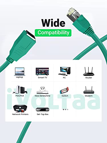 Image of iVoltaa Ethernet Extension Cable CAT6A Male to Female Cable Dual Shielded (SF /UTP) Professional Series - 10Gigabit /Sec LAN Network /High Speed Internet Cable, 1 Feet (0.3M)