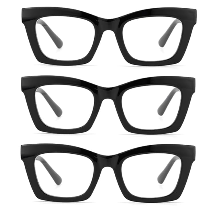 bullabulling 3 pack Oprah style Spring hinge Readers Blue Light Blocking Computer Square Reading Glasses for Women Men (3black, 2.5)