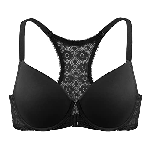 Hsia Racerback Front Closure Bras For Women Underwire Push Up T-Shirt Bra Full Coverage Soft Padded Black Bra #TOP11