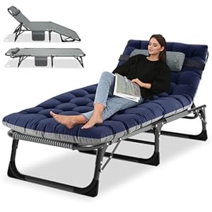 Ryuhic Klappbar Sonnenliege Gartenliege Klappbett, 200kg Belastbar Klappbar Liegestuhl Gästebett mit Matratze und Kopfstütze, Relaxliege für Balkon, Garten, Kann als Campingbett