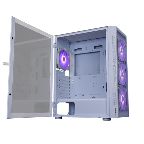 Image of Zebronics AERO Gaming Cabinet with 3 x 120mm Front ARGB LED Fans, Rear hinged Side Glass Panel & 4 x120mm ARGB LED Fans, Front and Side Tempered Glass (White)