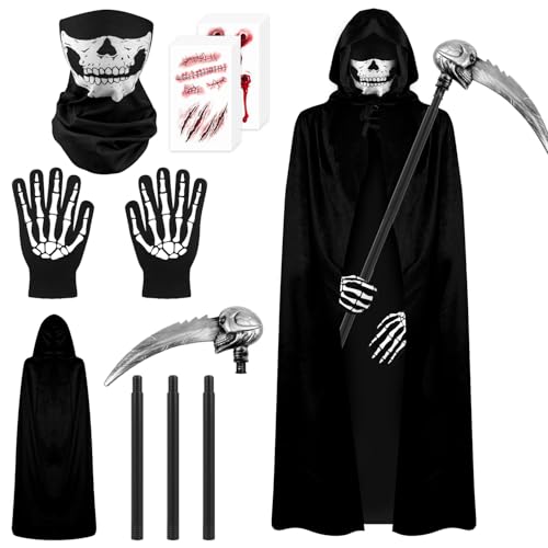 Costume faucheuse Halloween avec cape à capuche pour récolte de bonbons