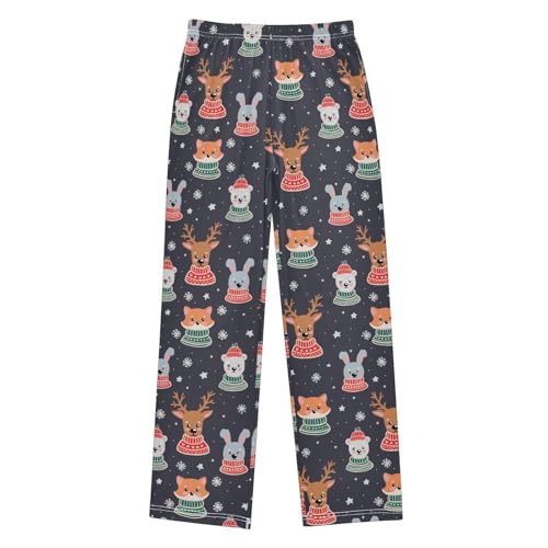 Winter Fox Bunny Boys Long Pants Soft Trousers Elastic Waist Kids Lounge Bottoms with Pockets S-XL