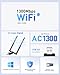 USB WiFi Adapter for Desktop PC - 1300Mbps Wi-Fi 5G 2.4G USB 3.0 Wireless Adapter with WiFi Antenna for Win11/10/7 WiFi Dongle for Desktop PC Laptop Internet Network Wi-Fi Card