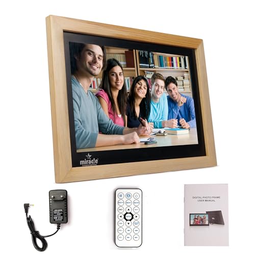 Image of Miracle Digital 12'' HDMI Wooden Hi-Def Digital Photo Frame Premium Mirror Finish,Remote SlideShow,Video Audio,Built in 8GB Memory & 2GB RAM (Light)