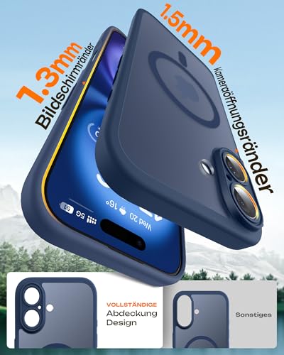 TOCOL für iPhone 16 Hülle, Kompatibel mit MagSafe, Tiefblau – Ansicht 6