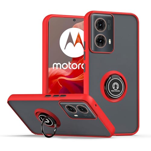 Cover per Motorola Moto G85 5G Rosso con anello Stand Case PC+TPU antiurto antigraffio telefono Custodia