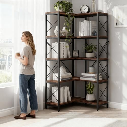 Consejos para Comprar Sala Esquinera de Piel Top 10. 44 INICO Librero, Librero Organizador Minimalista de 6 Niveles, Adecuado para Oficina en Casa,Cocina Dormitorio, Sala, Organizador Esquinero, 170 * 80 * 30CM(Color Marrón)
