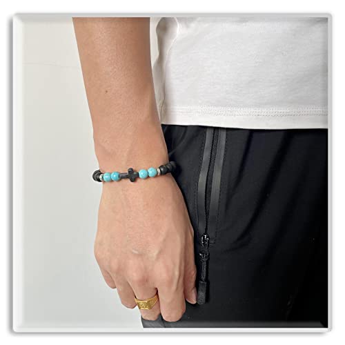 Image of Xusamss Fashion 8MM Matte Agate Beads Bracelet Cross Elastic Bracelet,7 1 /2 Wrist