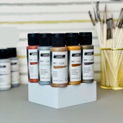 Image of 8 Metallic Acrylic Paint Set (60ml Each) | Rich Shimmer Artist Colours | Non-Toxic, Lightfast & Fast Drying Acrylic Paints for Canvas, Wood, Ceramic, Fabric, Metal, Rock Painting, DIY Art & Craft (Metalic Acrylic Paint 8 Piece Set)