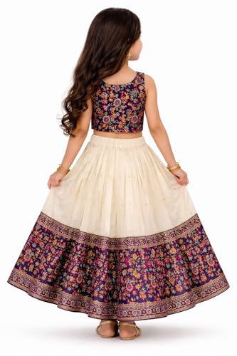 Image of Girls Ethnic Lehenga Choli Set for Kids | Printed Sleeveless Crop Top with Flared Lehenga Skirt | Traditional Festive Choli Outfit for Girls | Party, Wedding & Festival Dress