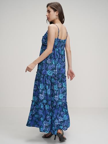 Image of Tokyo Talkies Womens Shoulder Straps Floral Printed Maxi Dress | Tiered & Ruched | Perfect for Vacations, Brunches & Summer Outings | Dress for Women | Women Dress | Stylish Women Dress