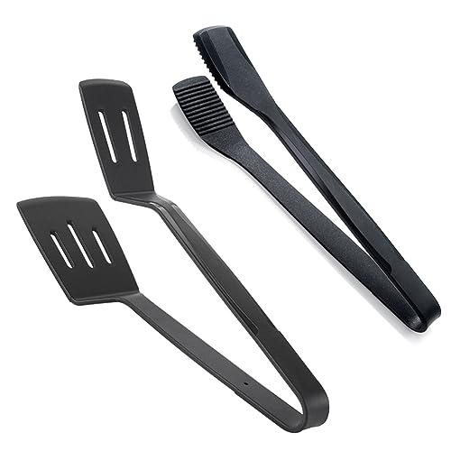 Evzvwruak Juego de pinzas de cocina de silicona con núcleo de acero inoxidable para abrazadera de barbacoa, pescado volteado, abrazadera de carne frita, duradera, fácil de usar, color negro