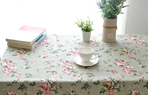 Mantel de hule grueso lavable, diseño cuadrado de flores de rosa, mezcla de lino y algodón duradero, color verde y rosa, perfecto para comedor y cocina, 140 x 140 cm