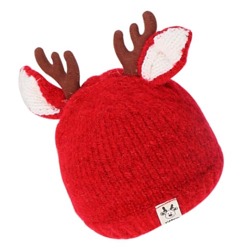 1Pc Knitted Hat Adorable Antler Beanie for Boys Warm Woolen Yarn Cap for Cute Durable Design for Cold Weather Red