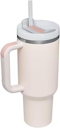 Miniatura 8 de Vaso de viaje aislado de 40 onzas con asa y popote, taza de acero inoxidable de doble pared al vacío que mantiene la bebida fría y caliente