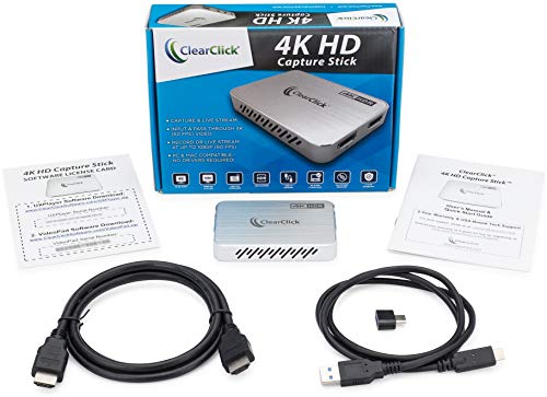 ClearClick 4K HD Capture Stick - Input & Passthrough Up to 4K60 HDR - Record & Live Stream at Up to 1080P60 - Record & Live Stream from HDMI, Gaming Systems, Camcorders, DSLRs - No Drivers Required