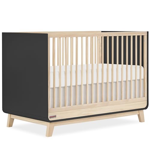 Dream On Me Fisher-Price Siesta 3-in-1 Convertible Crib, Matte Black Vintage Oak (Guard Rail Included)