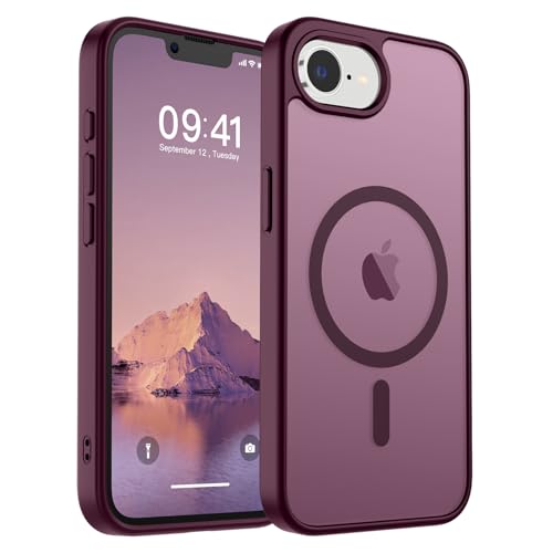 Image of SUPFINE Magnetic for iPhone 17e Case /iPhone 16e Case (Compatible with MagSafe)(Military Grade Drop Protection) Slim Translucent Matte Shockproof with Anti-Fingerprint Phone Case,Wine Red
