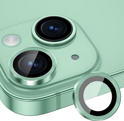 Image of Skinomi Camera Lens Protector Compatible with iPhone 15 plus [Anti-Scratch] Premium Tempered Glass Film Aluminum Alloy Lens Ring Cover, Green Titanium